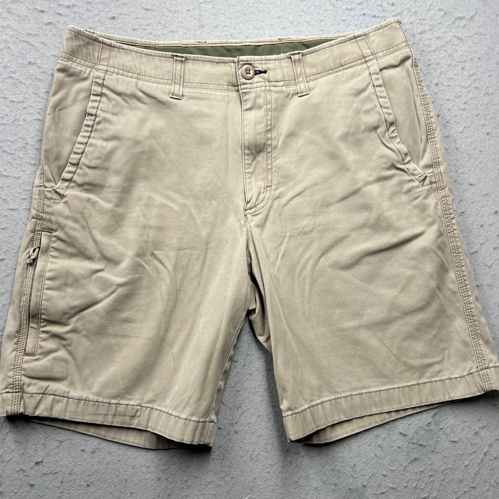 LL Bean Classic Fit Khaki Shorts Mens 33W Tan Cotton Tencel Blend 504197